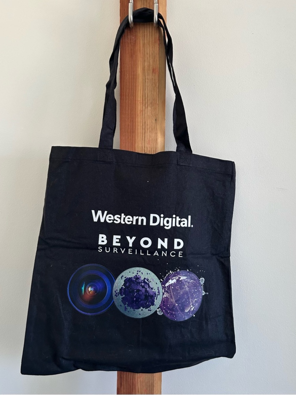 Western Digital Black Canvas Tote Bag with 'Beyond Surveillance' Graphic